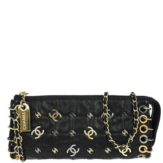 Chanel 2006-2008 Black Lambskin Choco Bar Shoulder Bag
