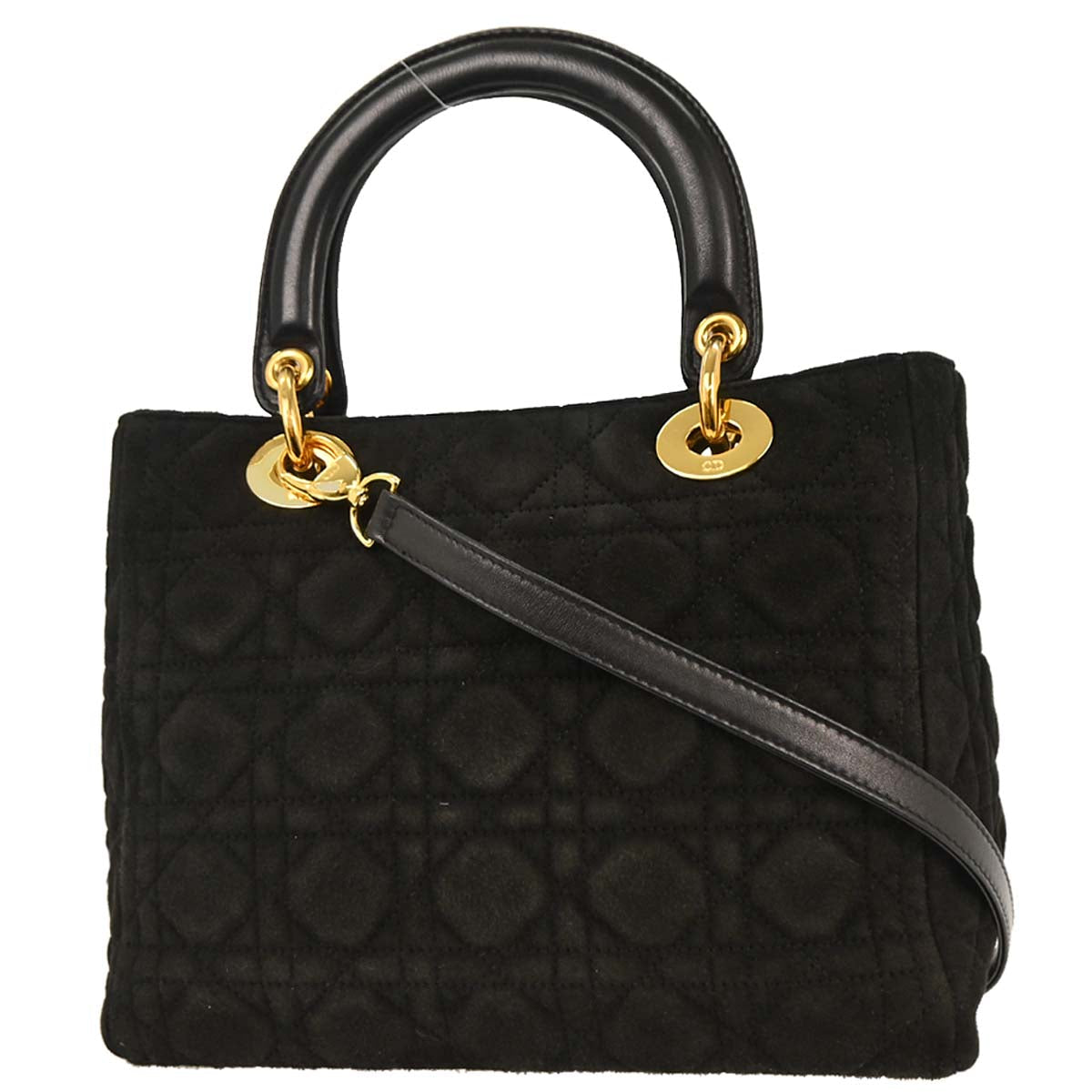 Christian Dior Black Suede Medium Lady Dior Cannage 2way Shoulder Handbag