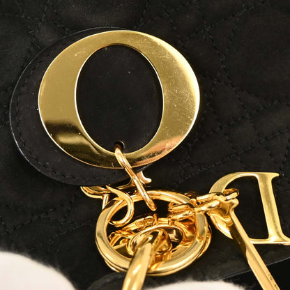 Christian Dior Black Suede Medium Lady Dior Cannage 2way Shoulder Handbag