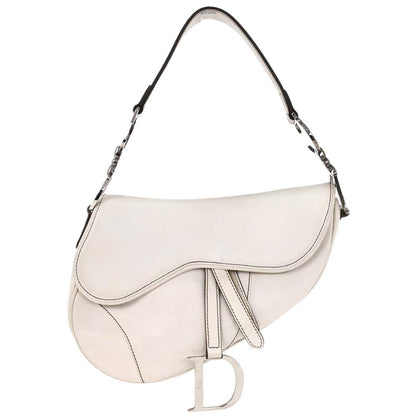 Christian Dior White Leather Saddle Handbag