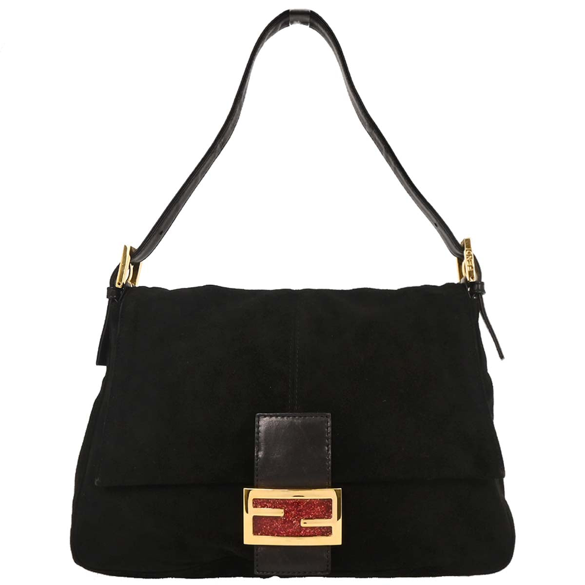 Fendi Black Suede Mamma Baguette Handbag