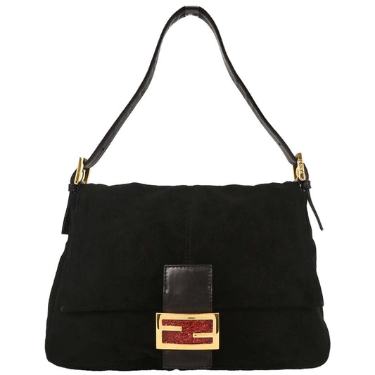 Fendi Black Suede Mamma Baguette Handbag