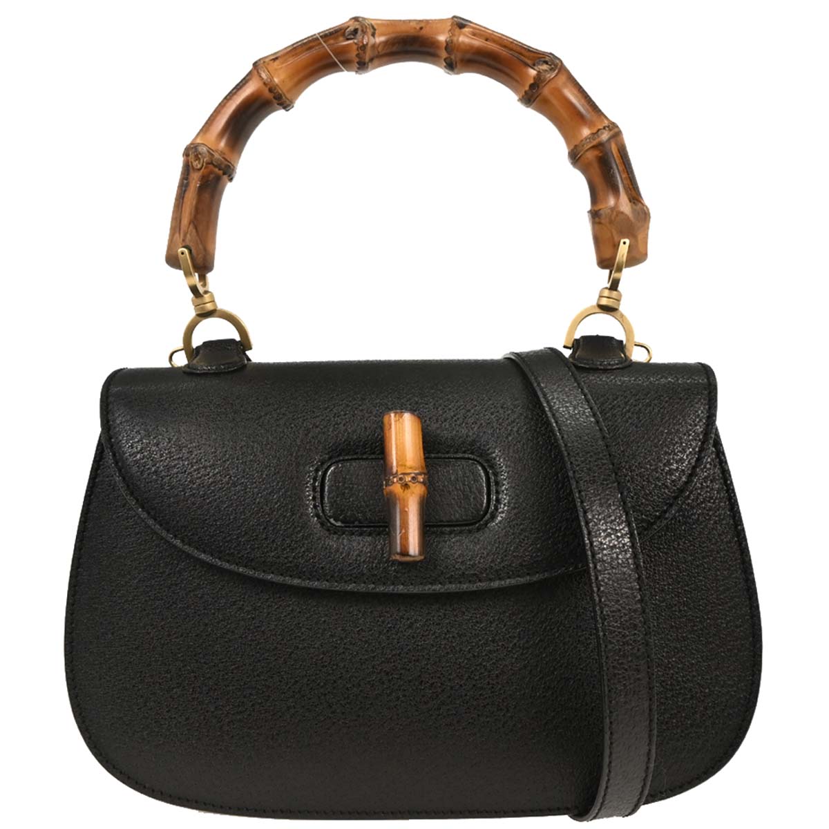 Gucci Black Pigskin Bamboo 2way Shoulder Handbag