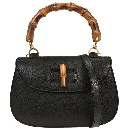 Gucci Black Pigskin Bamboo 2way Shoulder Handbag