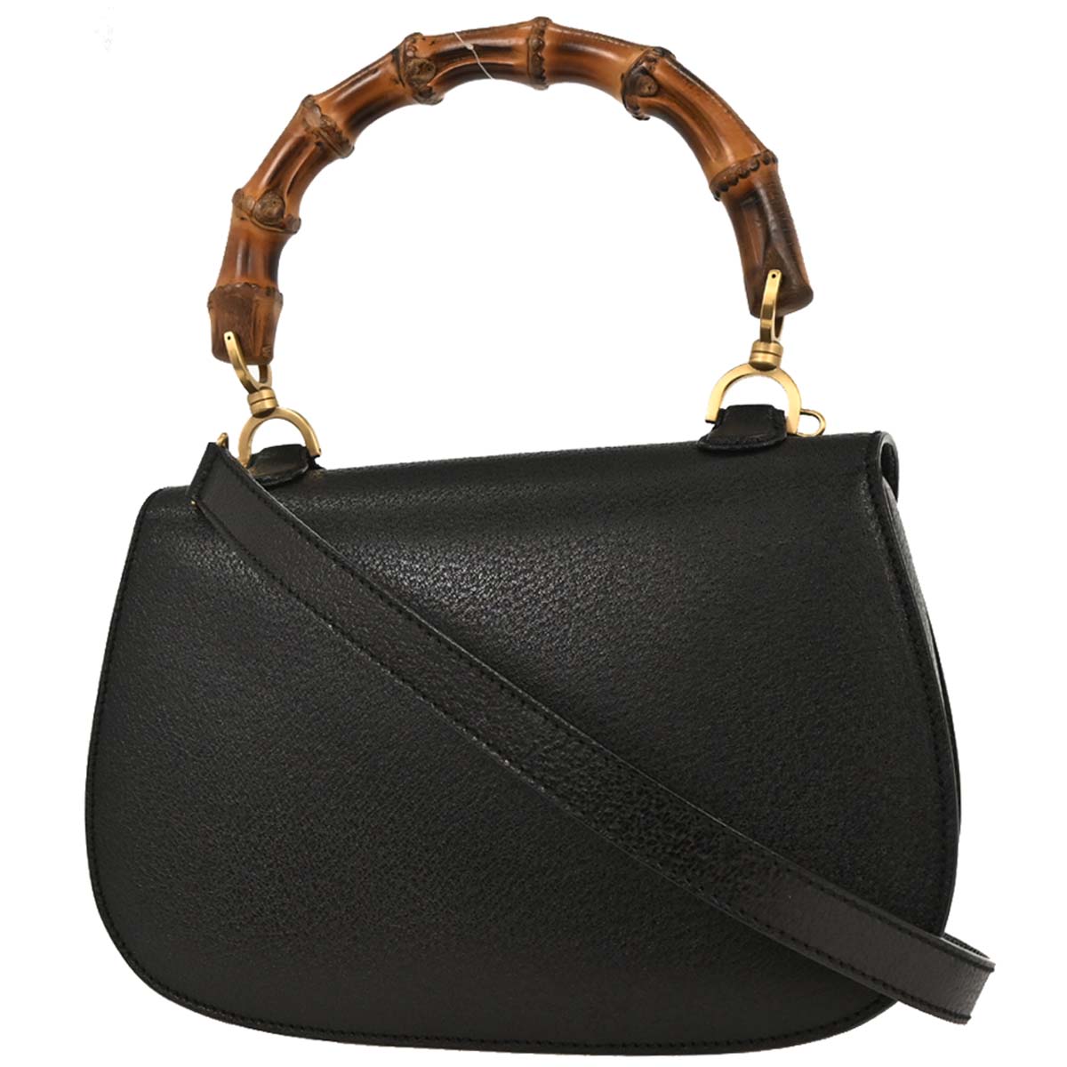 Gucci Black Pigskin Bamboo 2way Shoulder Handbag