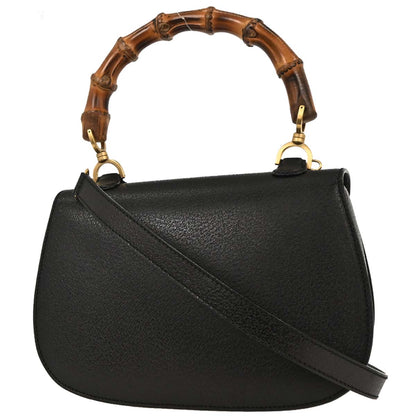 Gucci Black Pigskin Bamboo 2way Shoulder Handbag
