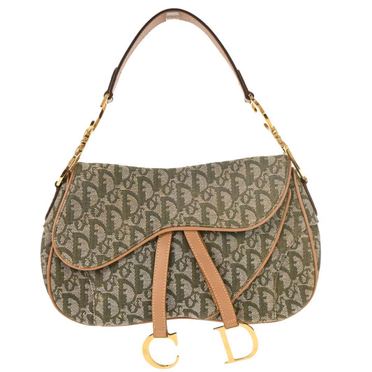 Christian Dior Green Trotter Double Saddle Handbag