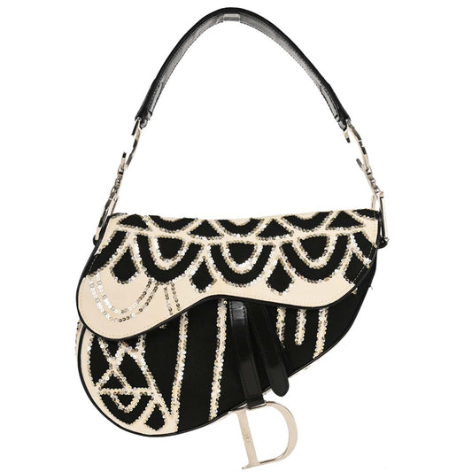 Christian Dior White Black Sequins Saddle Handbag