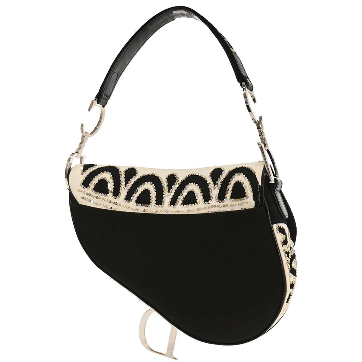 Christian Dior White Black Sequins Saddle Handbag