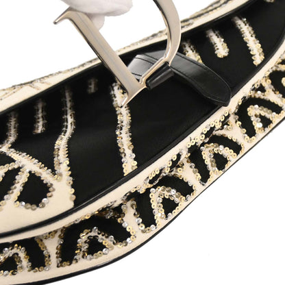Christian Dior White Black Sequins Saddle Handbag