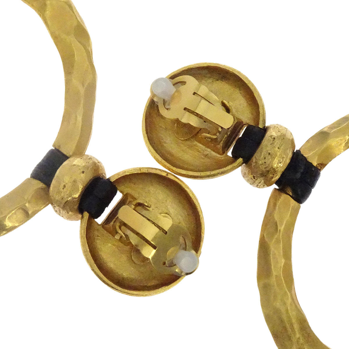 Chanel Dangle Hoop Earrings Clip-On Gold 93P