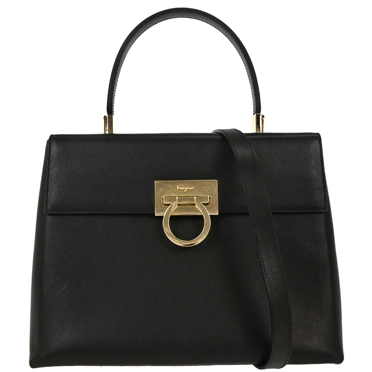 Salvatore Ferragamo Black Gancini 2way Shoulder Handbag