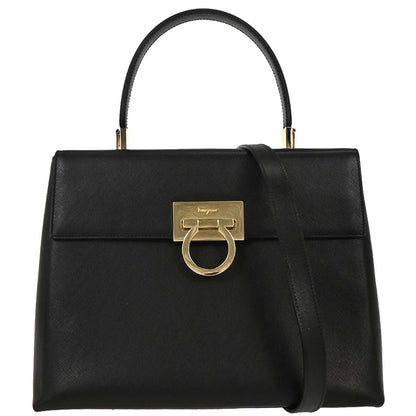 Salvatore Ferragamo Black Gancini 2way Shoulder Handbag
