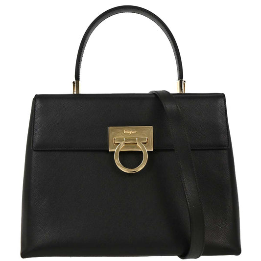 Salvatore Ferragamo Black Gancini 2way Shoulder Handbag