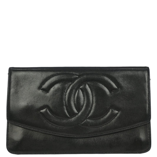 Chanel 1991-1994 Black Lambskin Wallet Purse