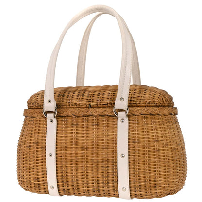 Salvatore Ferragamo White Rattan Gancini Handbag