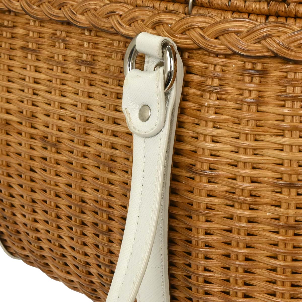 Salvatore Ferragamo White Rattan Gancini Handbag