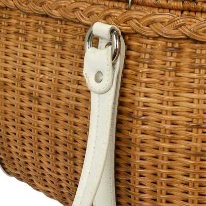 Salvatore Ferragamo White Rattan Gancini Handbag