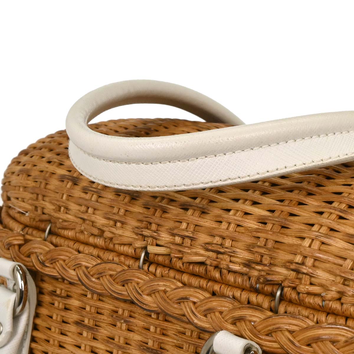 Salvatore Ferragamo White Rattan Gancini Handbag
