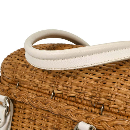Salvatore Ferragamo White Rattan Gancini Handbag