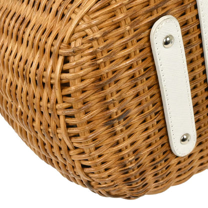 Salvatore Ferragamo White Rattan Gancini Handbag