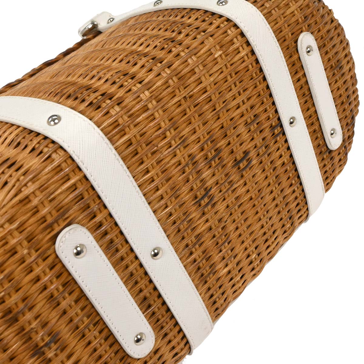 Salvatore Ferragamo White Rattan Gancini Handbag