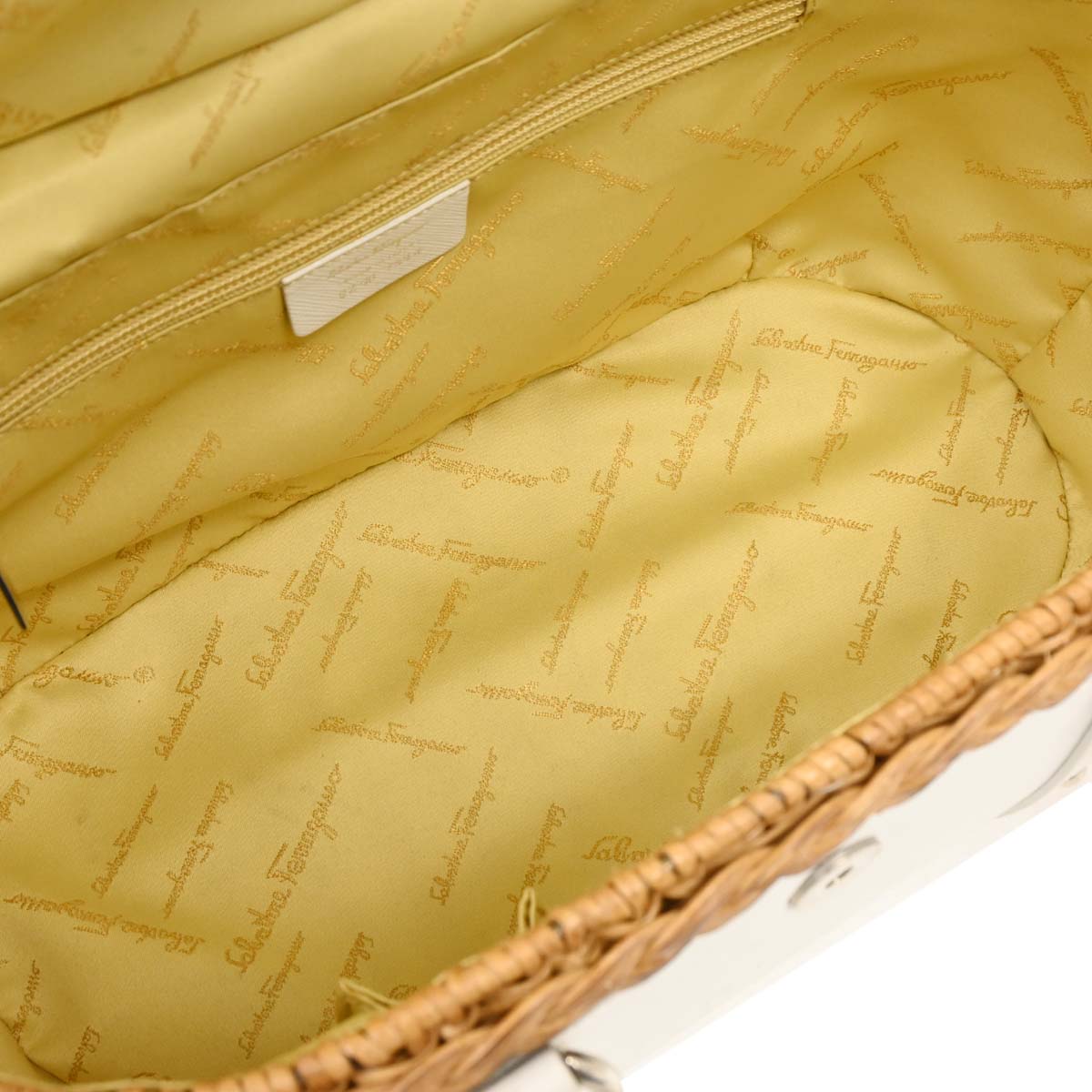 Salvatore Ferragamo White Rattan Gancini Handbag