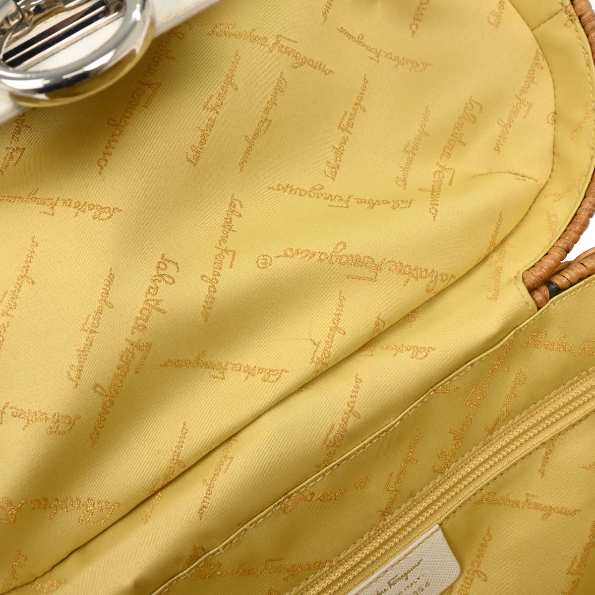 Salvatore Ferragamo White Rattan Gancini Handbag