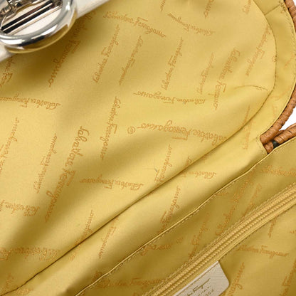 Salvatore Ferragamo White Rattan Gancini Handbag