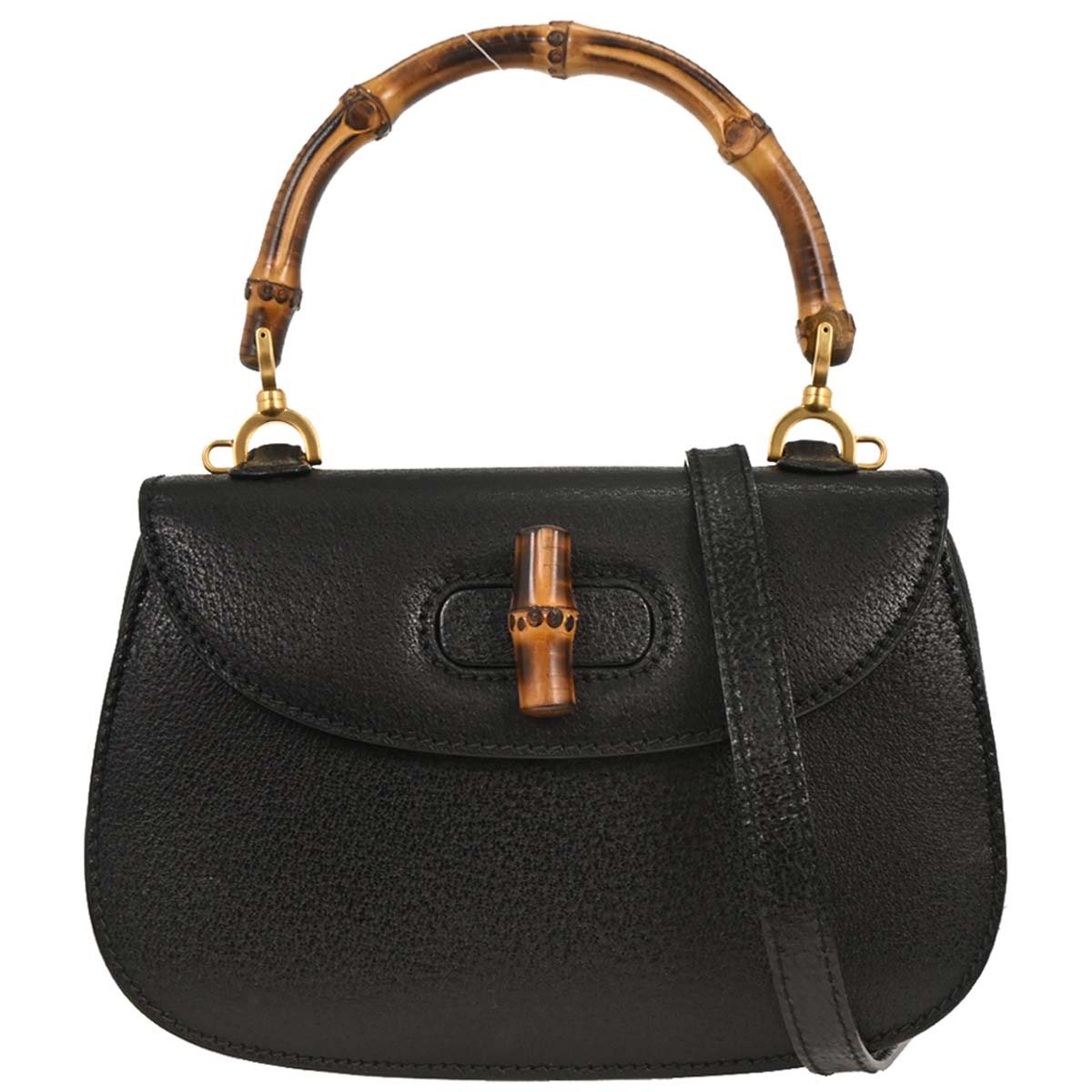Gucci Black Pigskin Bamboo 2way Shoulder Handbag