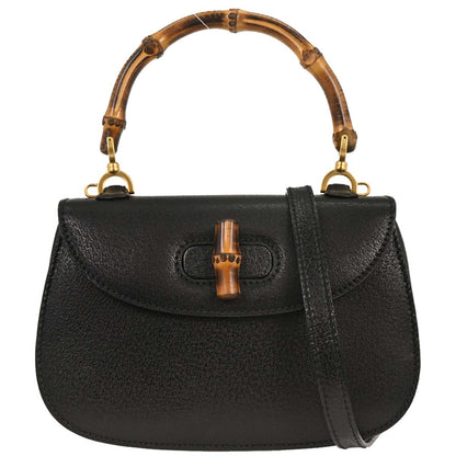 Gucci Black Pigskin Bamboo 2way Shoulder Handbag