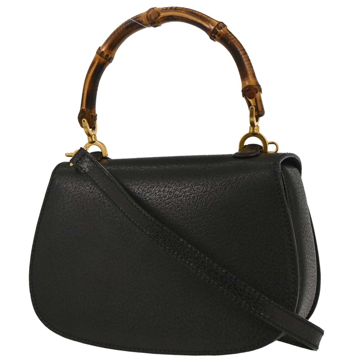 Gucci Black Pigskin Bamboo 2way Shoulder Handbag
