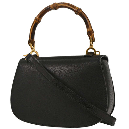 Gucci Black Pigskin Bamboo 2way Shoulder Handbag