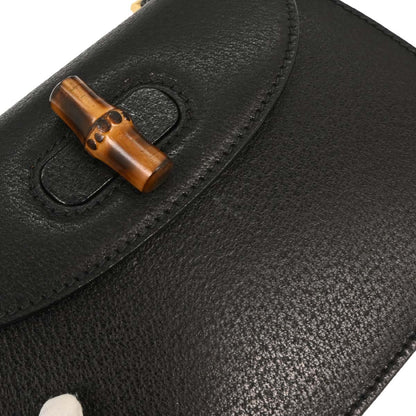 Gucci Black Pigskin Bamboo 2way Shoulder Handbag