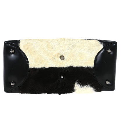 Christian Dior * Black White Fur Medium Lady Dior 2way Shoulder Handbag