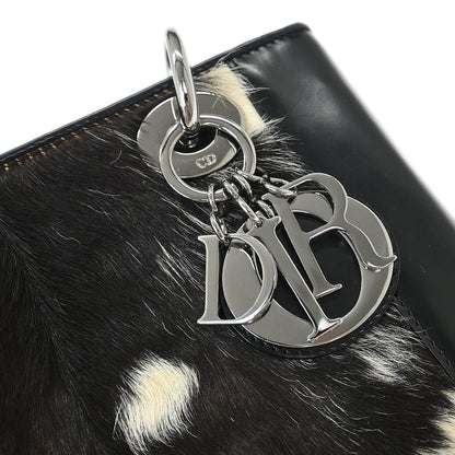 Christian Dior * Black White Fur Medium Lady Dior 2way Shoulder Handbag