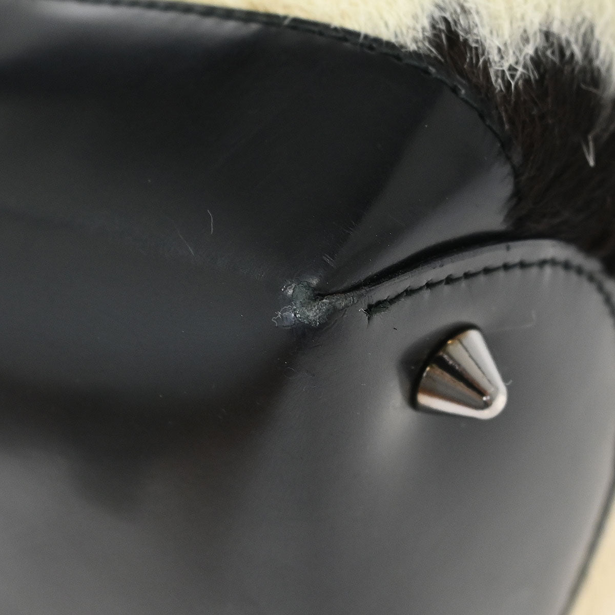 Christian Dior * Black White Fur Medium Lady Dior 2way Shoulder Handbag