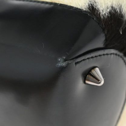 Christian Dior * Black White Fur Medium Lady Dior 2way Shoulder Handbag