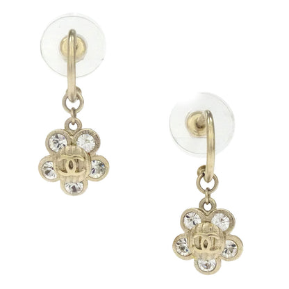 Chanel Dangle Flower Piercing Earrings Gold Rhinestone 07A