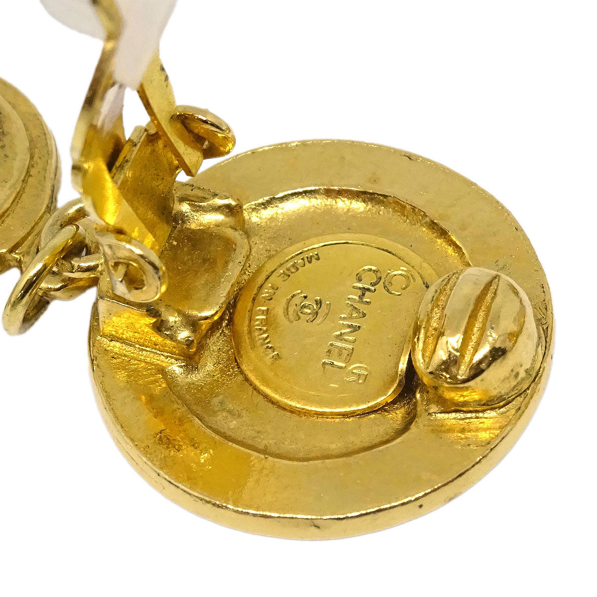 Chanel Dangle Button Earrings Clip-On Gold