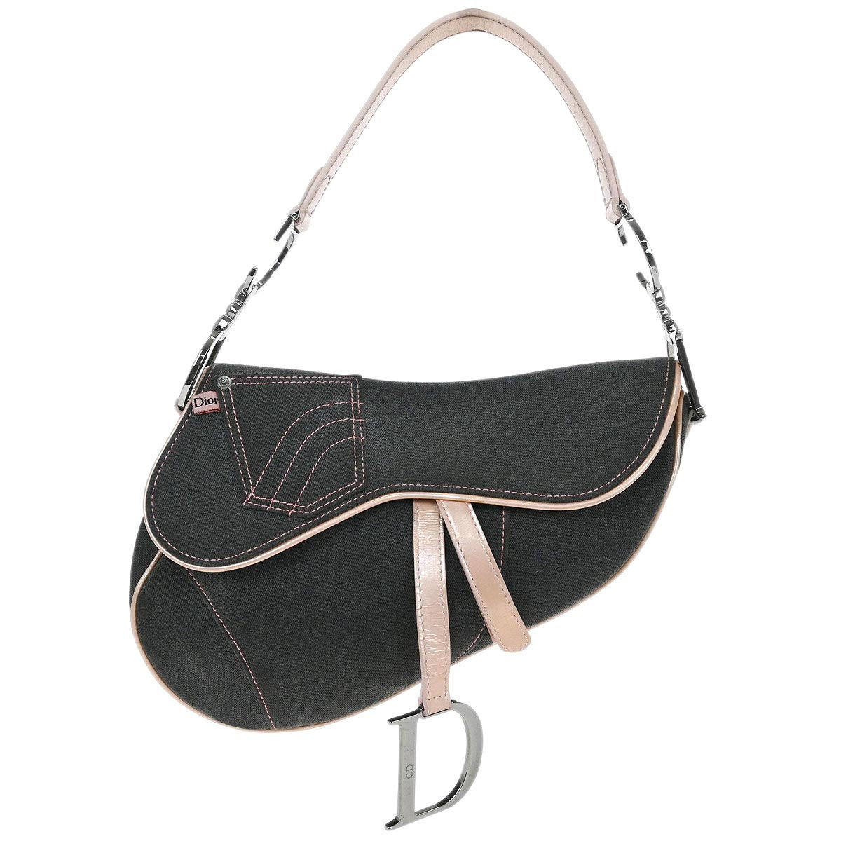 Christian Dior Gray Pink Denim Saddle Handbag
