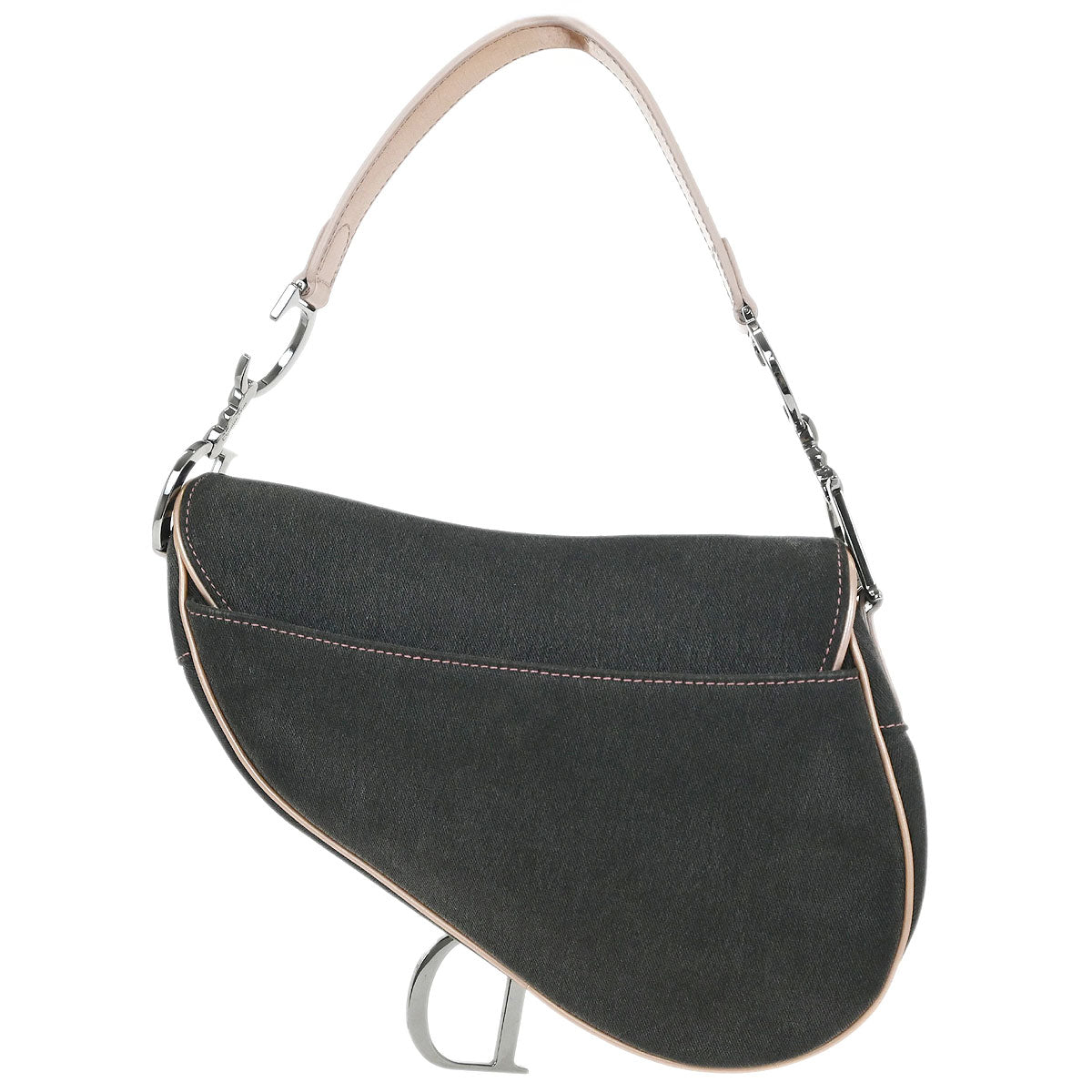 Christian Dior Gray Pink Denim Saddle Handbag