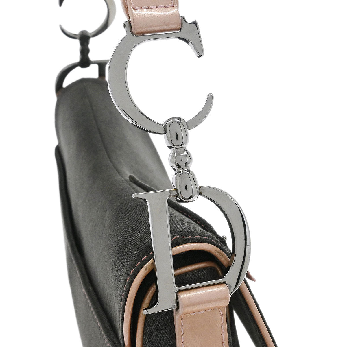 Christian Dior Gray Pink Denim Saddle Handbag