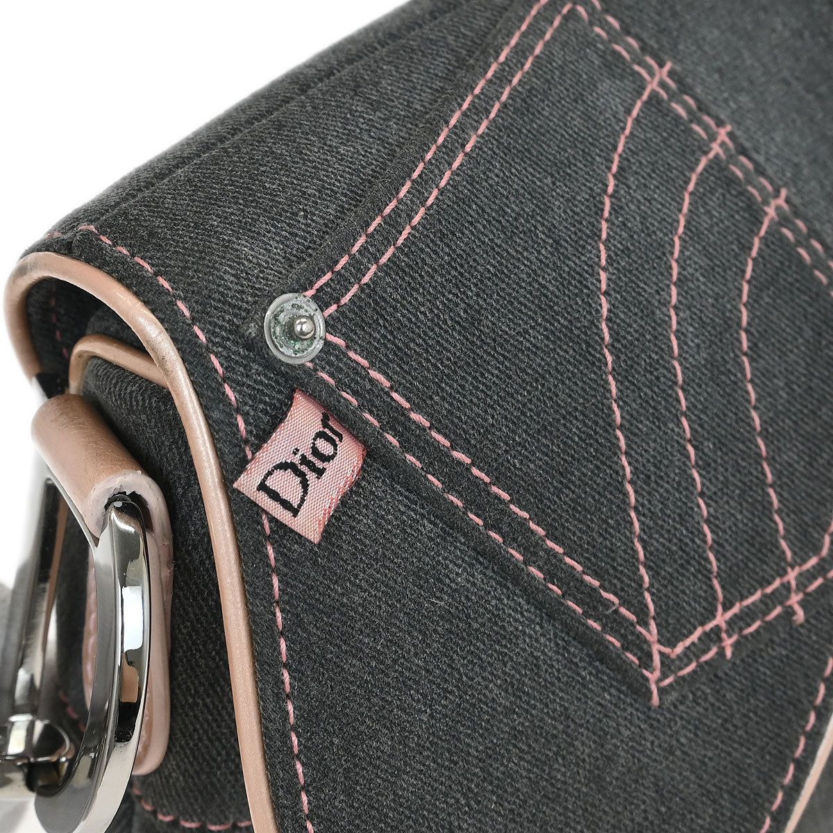 Christian Dior Gray Pink Denim Saddle Handbag
