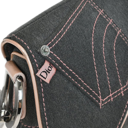 Christian Dior Gray Pink Denim Saddle Handbag