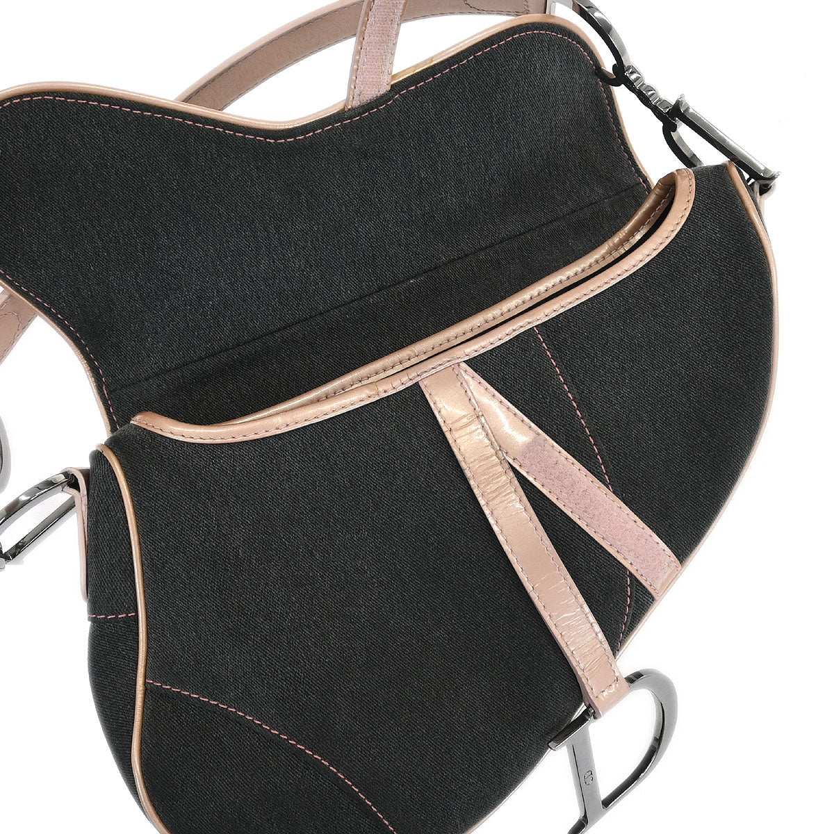 Christian Dior Gray Pink Denim Saddle Handbag