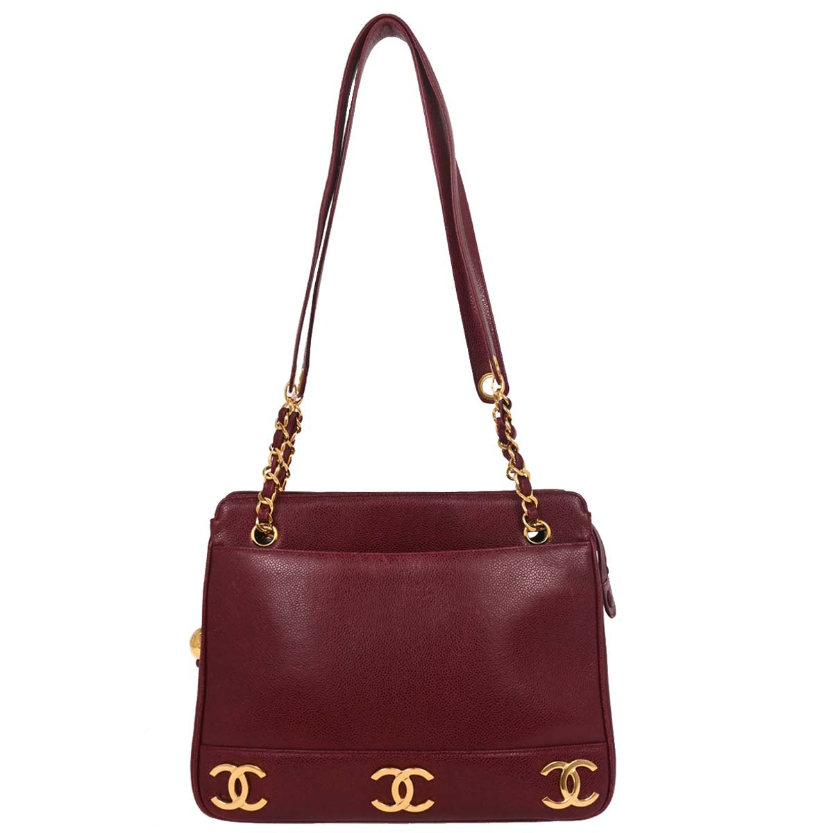 Chanel 1994-1996 Bordeaux Caviar Triple CC Shoulder Tote Bag