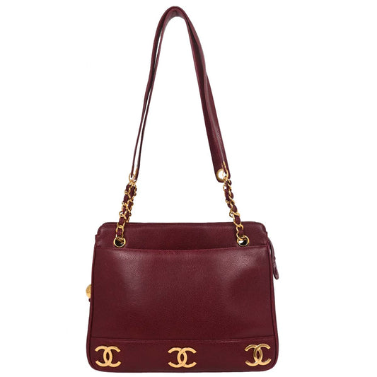 Chanel 1994-1996 Bordeaux Caviar Triple CC Shoulder Tote Bag