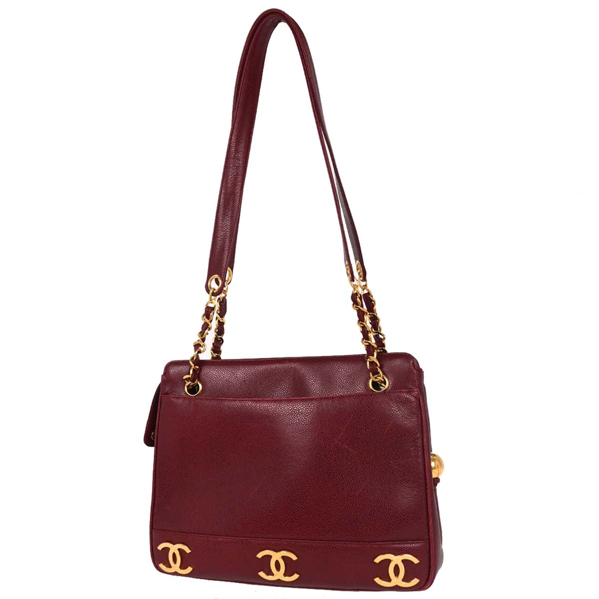 Chanel 1994-1996 Bordeaux Caviar Triple CC Shoulder Tote Bag