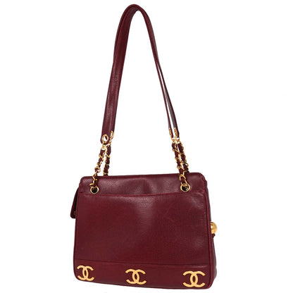 Chanel 1994-1996 Bordeaux Caviar Triple CC Shoulder Tote Bag